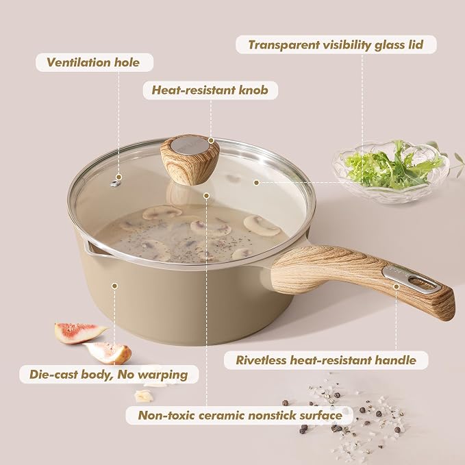 SENSARTE 1.5 & 2.5 Quart Ceramic Sauce Pan Sets - Image 8