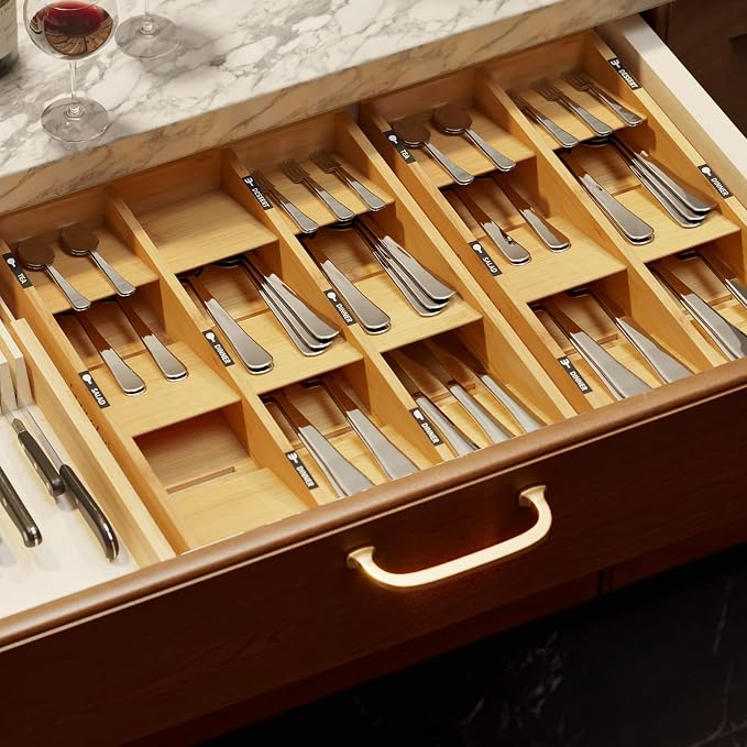 SpaceAid Bamboo Silverware Drawer Organizer - Image 6