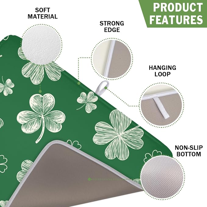 St Patrick's Day Dish Drying Mat 16 x 18 Inch Green Shamrock Dish Drainer Rack - Image 3