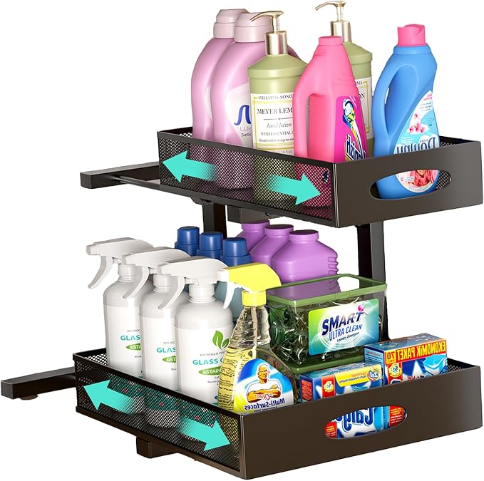 Under Sink Organizer, Extra-Wide Upgrade, Height Adjustable Organization and by Beleeb