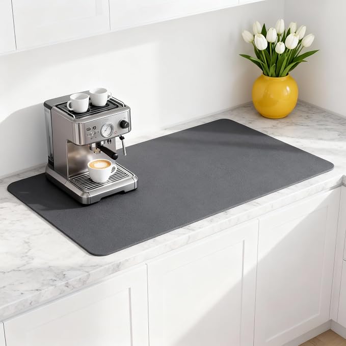 Dish Drying Mat Super Absorbent – 17" x 31" Coffee Mat by STRABELLAHOMEKITCHEN