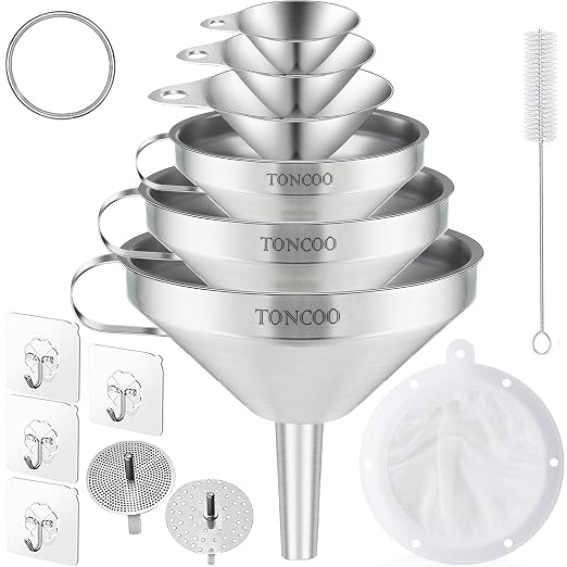 Toncoo 6 Pack Stainless Steel Funnels by Toncoo