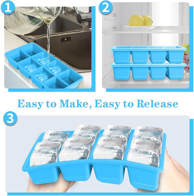Ice Trays for Freezer with Lid and Bin, JRISBO 6 Pack Silicone Ice Cube Tray - Image 2