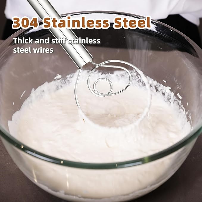 Jillmo Danish Dough Whisk, 12inch Stainless Steel Bread Whisk - Image 2