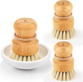 Bamboo Dish Scrub Brushes, Kitchen Wooden Cleaning Scrubbers Set by SUBEKYU