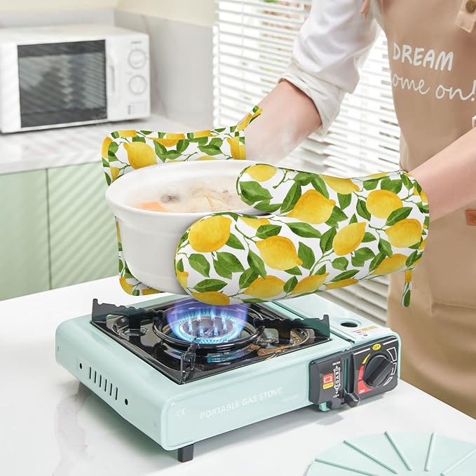 Lemon Oven Mitts and Pot Holders Sets of 4, Resistant Hot Pads - Image 7