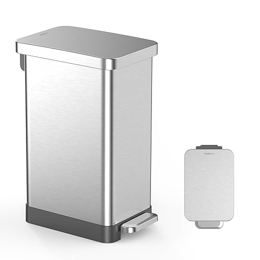 QUALIAZERO 50L / 13 Gallon Stainless Steel Step-On Kitchen Trash Can Soft-Close by QUALIAZERO