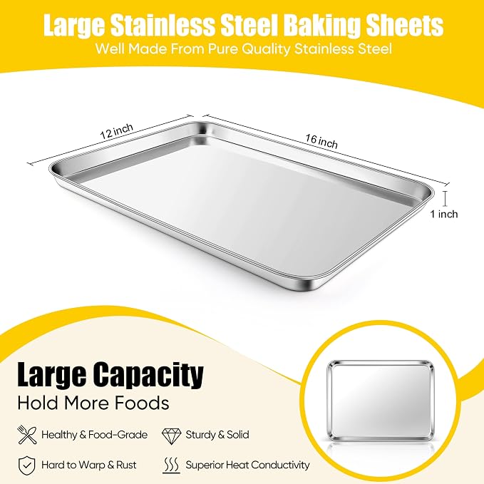 Homikit 2 Pack Baking Sheet, 16x12 Inches Stainless Steel Cookie Sheets - Image 2