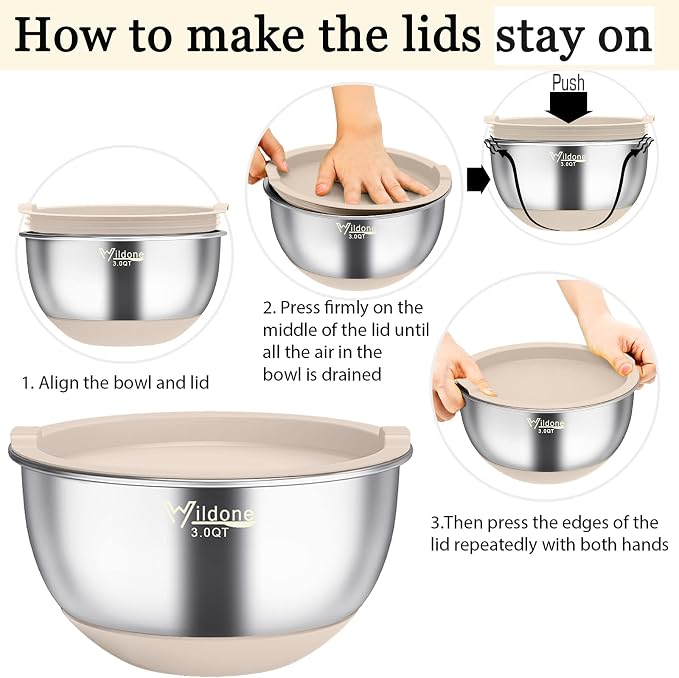 Wildone Mixing Bowls with Airtight Lids, with 3 Grater Attachments, Scale Marks - Image 7