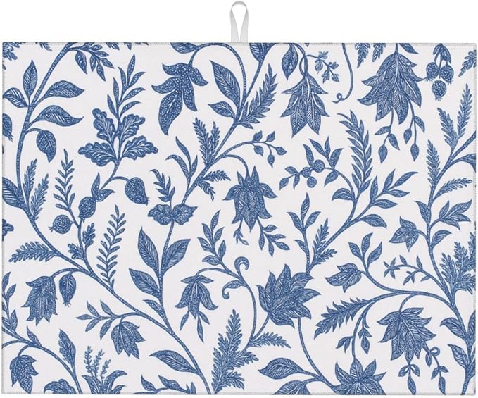 Blue Floral Print Dish Drying Mats by Unknown