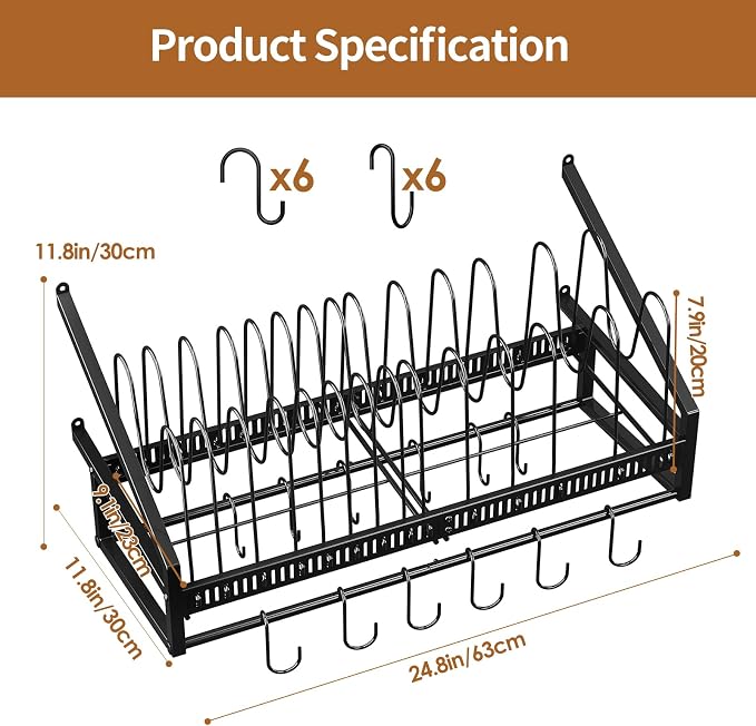Housolution Pan Rack Wall Mounted, 24.8" Vertical Lid Organizer - Image 7