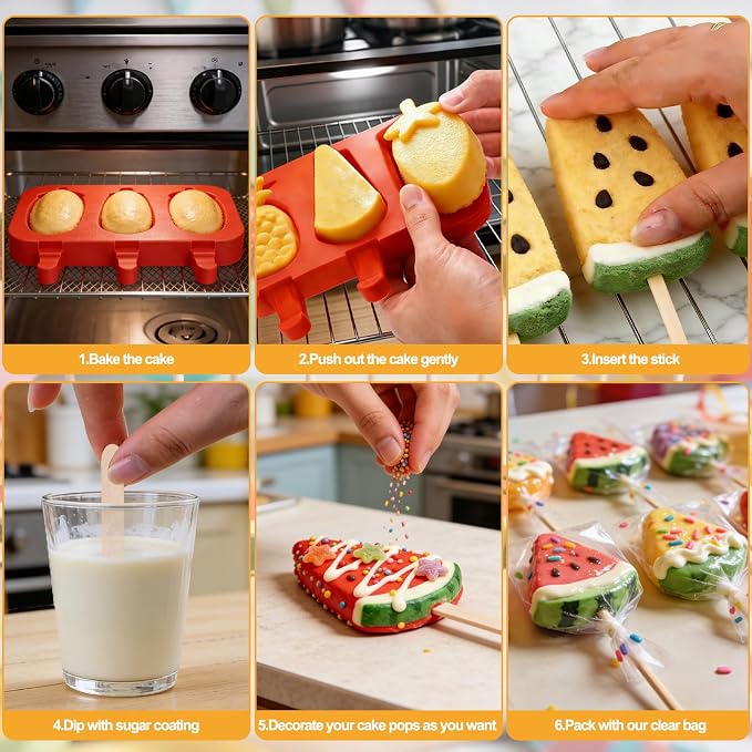 Juome Cake Pop Mold Kit, 6 Cavities Fruit Shape Cakesicle Molds Silicone - Image 5