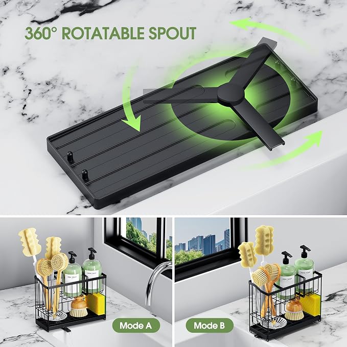 Kitchen Sink Caddy, 2-Tier Self-Draining Sponge & Dish Brush Holder, Rustproof - Image 3