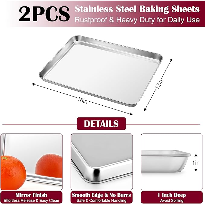 E-far Baking Sheet with Wire Rack, Stainless Steel Cookie Sheets Pan & Cooling - Image 2