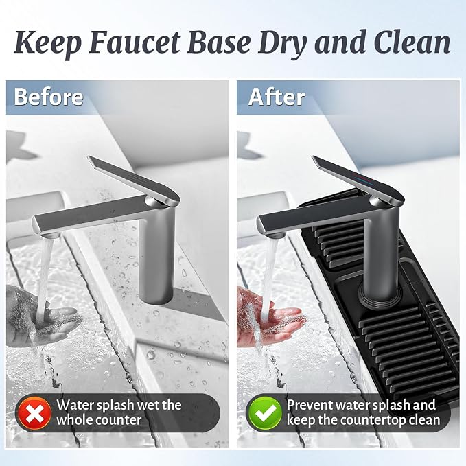 PoYang 17.7 inch Faucet Mat for Kitchen Sink Splash Guard, 7° Slope Silicone - Image 7