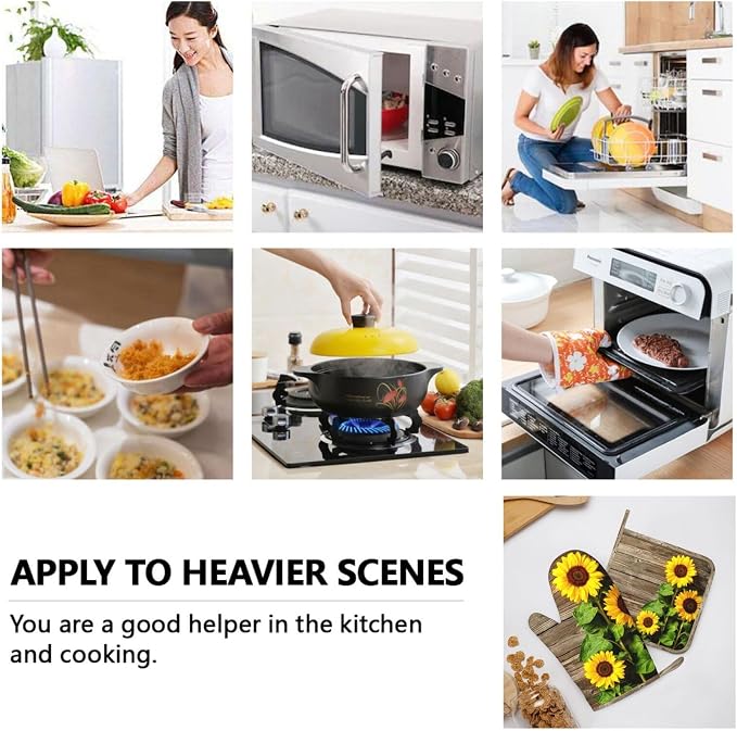 Sunflower Wooden Retro Oven Mitts and Pot Holders Sets of 4, Heat Resistant - Image 8