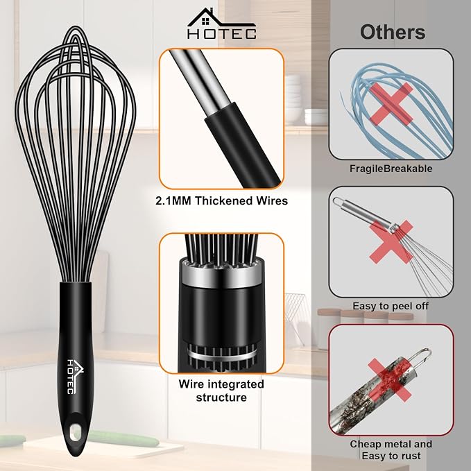 HOTEC 4 Pieces Silicone Whisks Set, Wire Balloon Whisks Egg Beater, Non-slip - Image 5