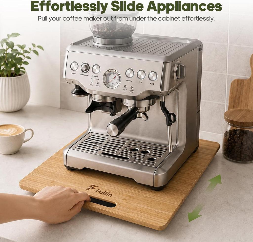 16"W x 13"D Bamboo Appliance Slider Tray for Coffee Maker air fryer