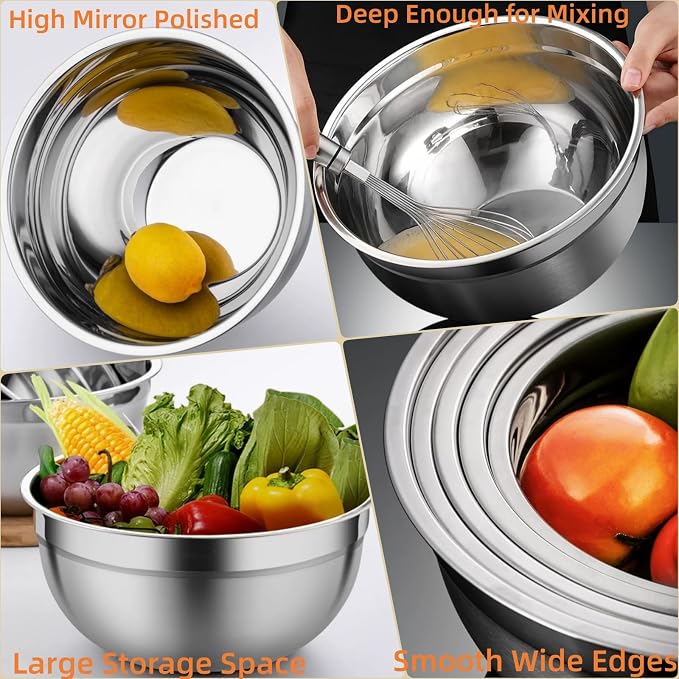 MIKULA Mixing Bowls Set, Large Nesting Bowls 7/6/4.5/3.5/2.5QT, Measuring Cups - Image 8