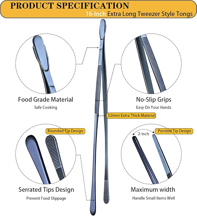 JETKONG 2 Pcs 16-Inch Heavy Duty Cooking Tweezers Extra Long Stainless Steel - Image 2