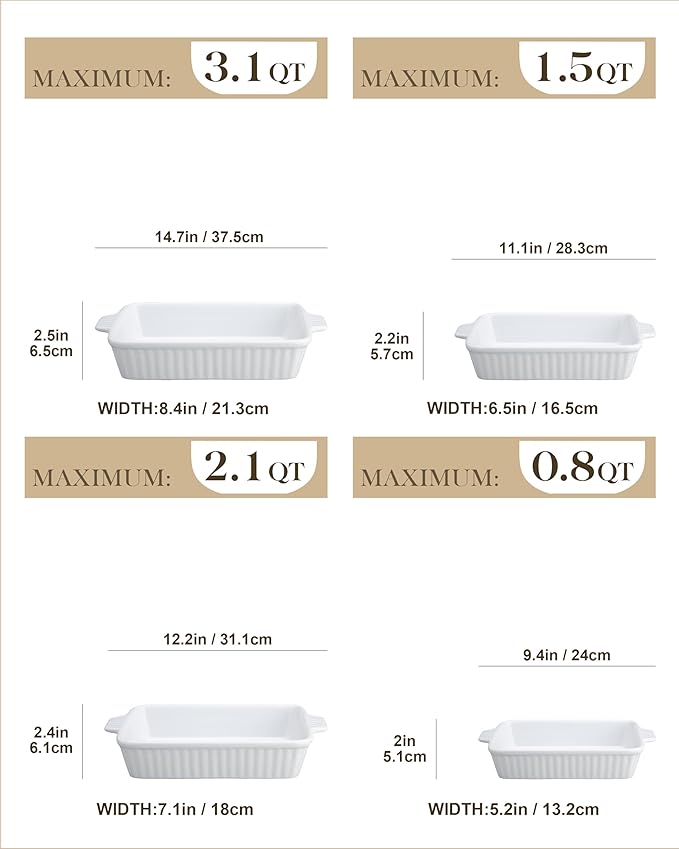 MALACASA Casserole Dishes for Oven, Porcelain Baking Dishes, Ceramic Bakeware - Image 2