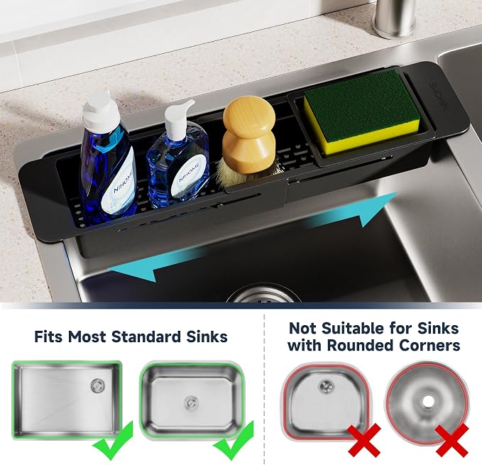 NiHome Extendable Over Sink Kitchen Organizer, Small Telescopic Brush Storage - Image 4
