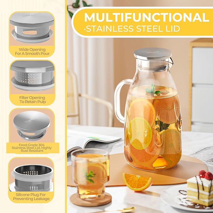 SUSTEAS 3 Liter 101 oz Glass Pitcher - Image 2