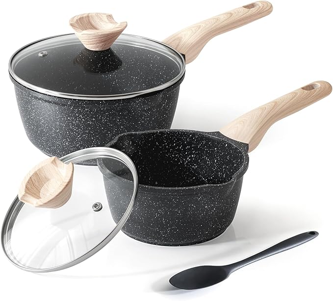 Kordisen Sauce Pan Set with Lid, 1.5Qt & 2.5 Qt Nonstick Cooking Pots with Pour by Kordisen