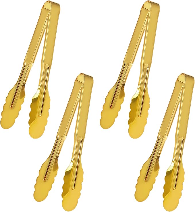 4 Pack Stainless Steel Serving Tongs, 9 Inch Gold Salad Tongs Serving Utensils by JCREN