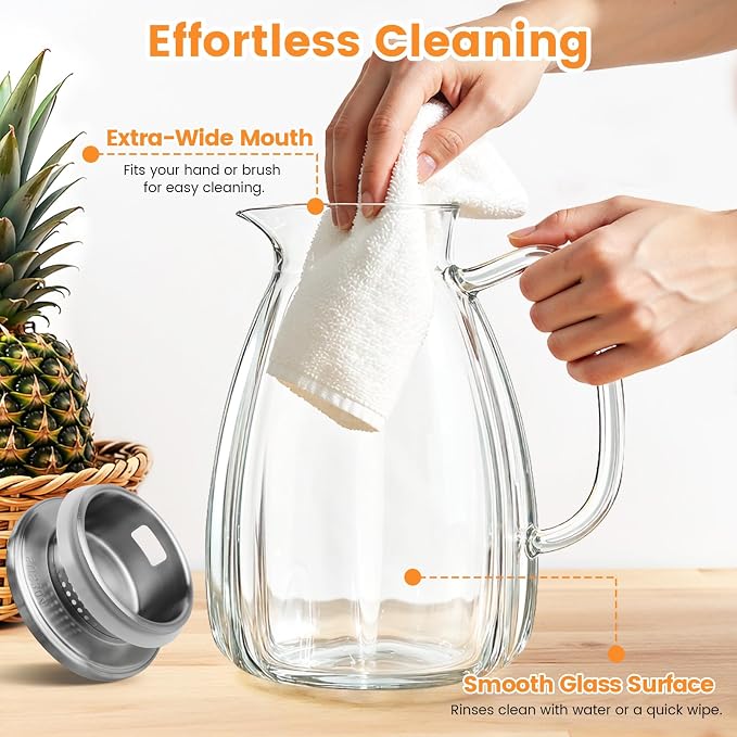 Glass Pitcher with Lid and Handle, 2.2L Borosilicate Glass Water Carafe - Image 6