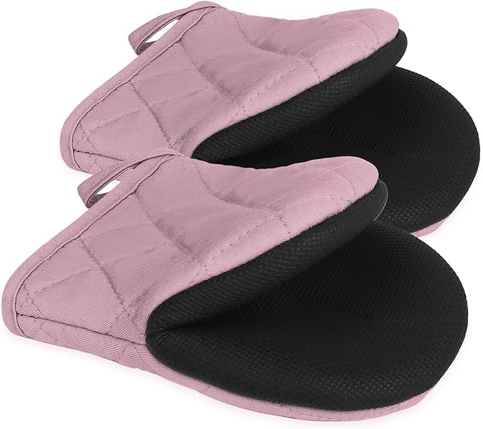 Short Oven Mitts, Heat Resistant 500°F, Silicone Grip Kitchen Gloves, Non-Slip by GOLDMEET