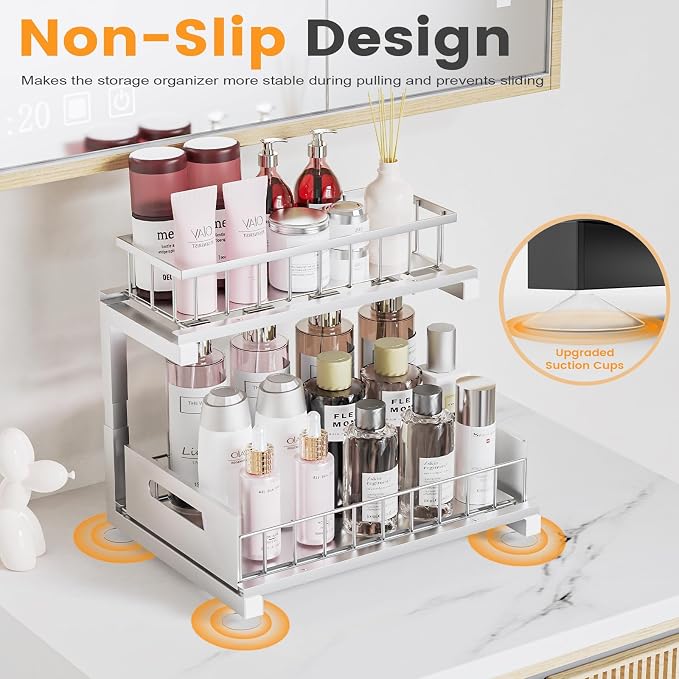 Under Sink Organizer, Heavy Duty Metal Pull Out Cabinet Organizer Slide Out - Image 4