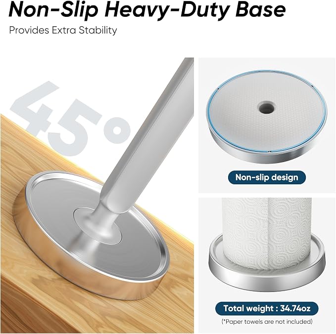 theaoo Paper Towel Holder Countertop, One-Handed Tear Paper Towel Stand - Image 6