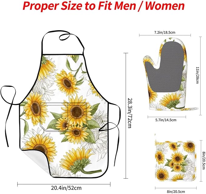 Yellow Sunflower Oven Mitts Sunflowers Pot Holders Yellow Flowers Cooking Apron - Image 2