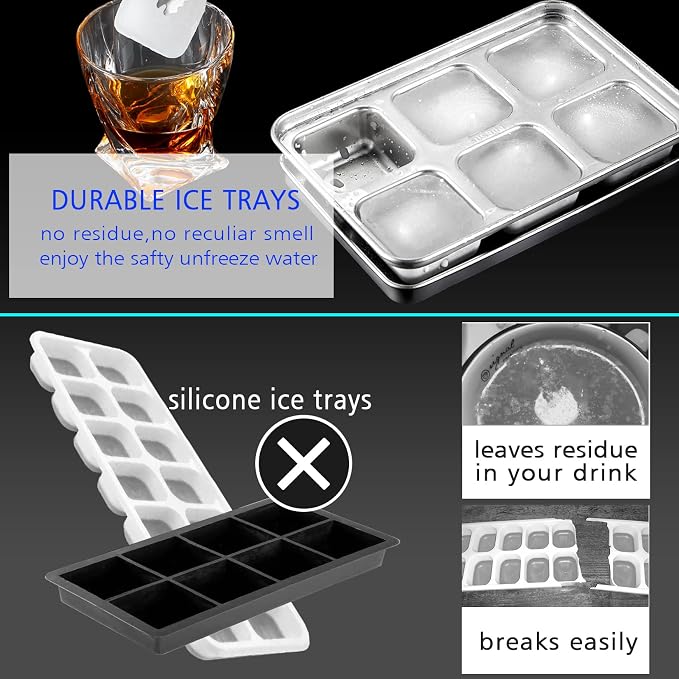 TEGOOL Ice Cube Trays, Stainless Steel Lid Ice Cube tray - Image 3