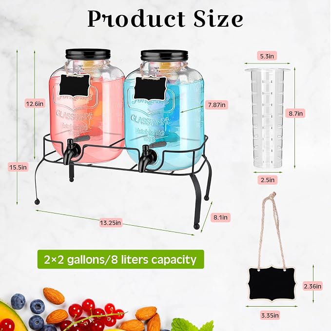 Lallisa 2 Pcs 2 Gallon Glass Drink Dispenser - Image 2