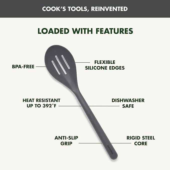 GreenPan Silicone Slotted Spoon, Cooking Kitchen Utensil, Mixing Stirring - Image 4