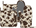 Brown Cowhide Oven Mitts and Pot Holders Sets Silicone Brown Cow Print Kitchen by MIFSOIAVV