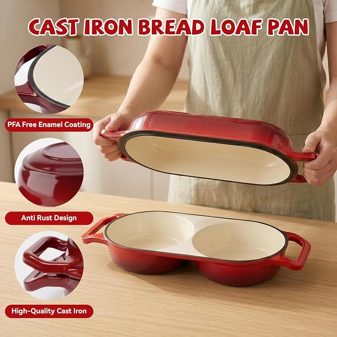 Double Dutch Oven Pot with Lid, Enameled Cast Iron Bread Loaf Pan, Dutch Oven - Image 6