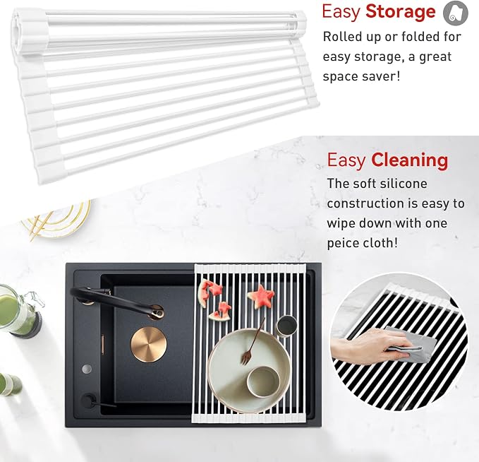 MERRYBOX Roll Up Over The Sink Dish Drying Rack Silicone Wrapped Foldable - Image 3