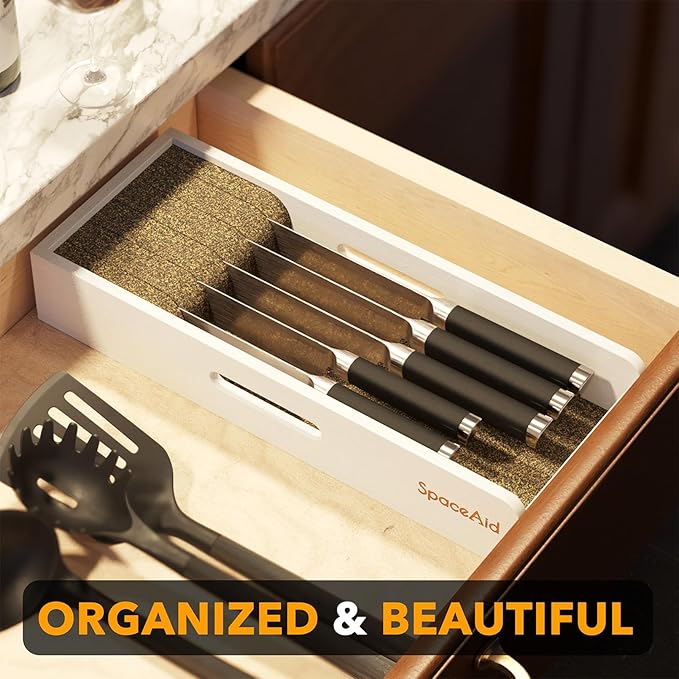 SpaceAid Knife Drawer Organizer Bamboo Insert Dock, Kitchen Steak Knives Holder - Image 4