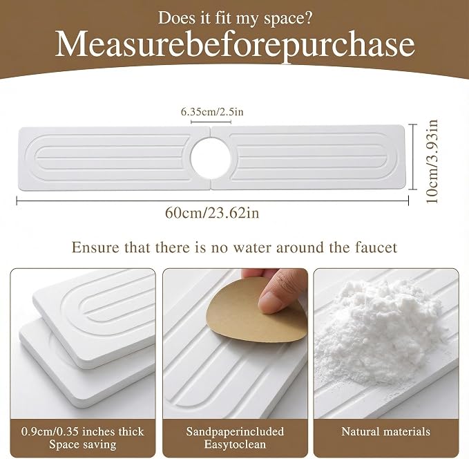 Faucet Mat for Kitchen Sink -Diatomite Stone Drying Mat for Kitchen Counter & - Image 5