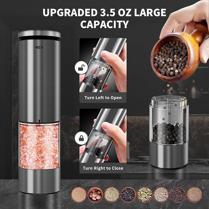Haomacro Electric Salt and Pepper Grinder Set, Upgraded Larger Capacity - Image 6