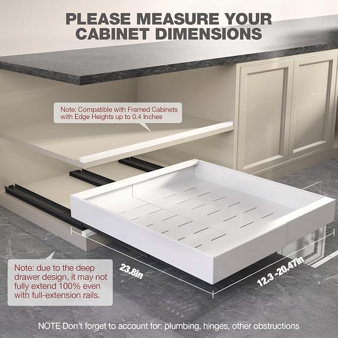 Seinloes 2 Pack Pull Out Cabinet Organizer 24" Deep, Full Extension 3 Slide - Image 4