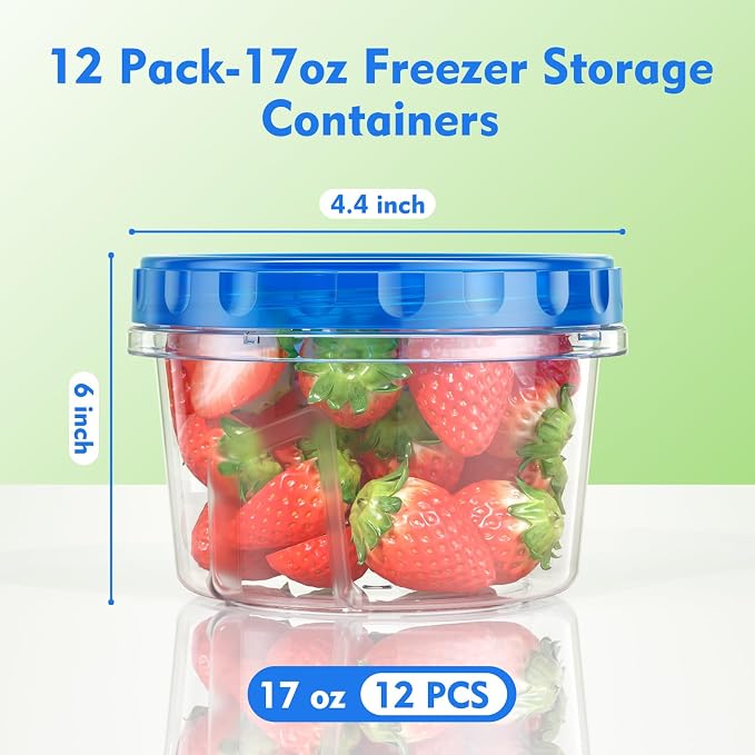 BiuLeon 12 Pack-17oz Freezer Storage Containers, Plastic Food Storage Containers - Image 2