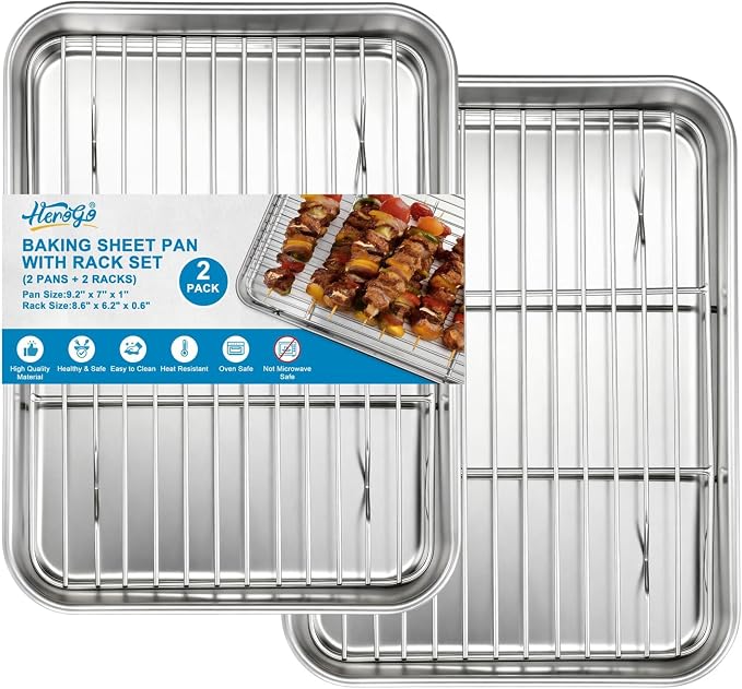 Herogo Baking Sheet with Wire Rack Set, 9.2'' x 7'' x 1'' Stainless Steel by Herogo