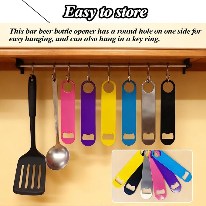 6 Pcs Colorful Stainless Steel Heavy Duty Flat Bottle Openers, 7 Inch Solid - Image 3