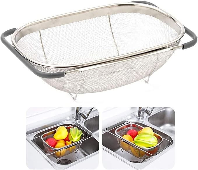 AJIODA Over The Sink Colander, 6 Quarts Stainless Steel Oval Colander by AJIODA