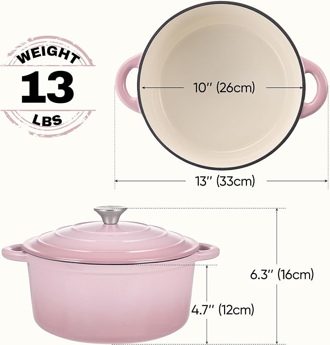 6 Quart Dutch Oven Pot with Lid, Non Stick Enameled Cast Iron Dutch Oven - Image 3