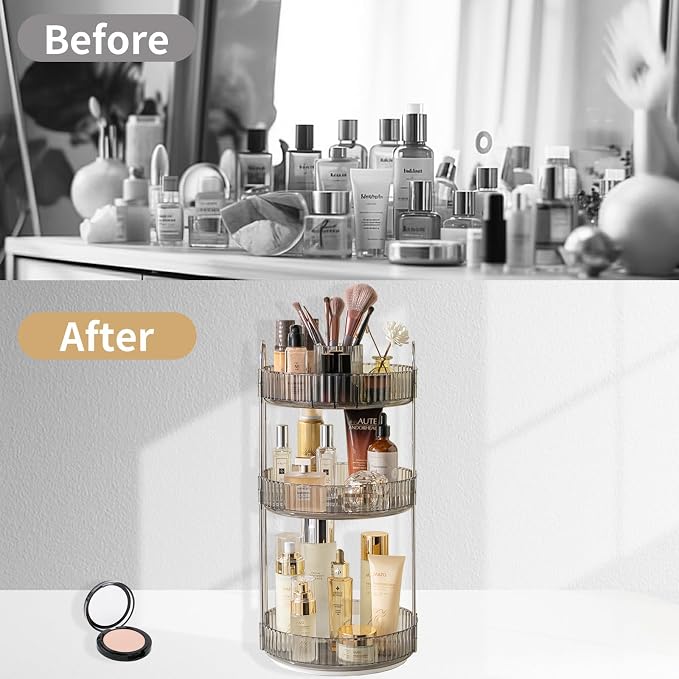 Asayuee 360 Rotating Makeup Organizer, 3 Tier Large Capacity Make Up Organizers - Image 5